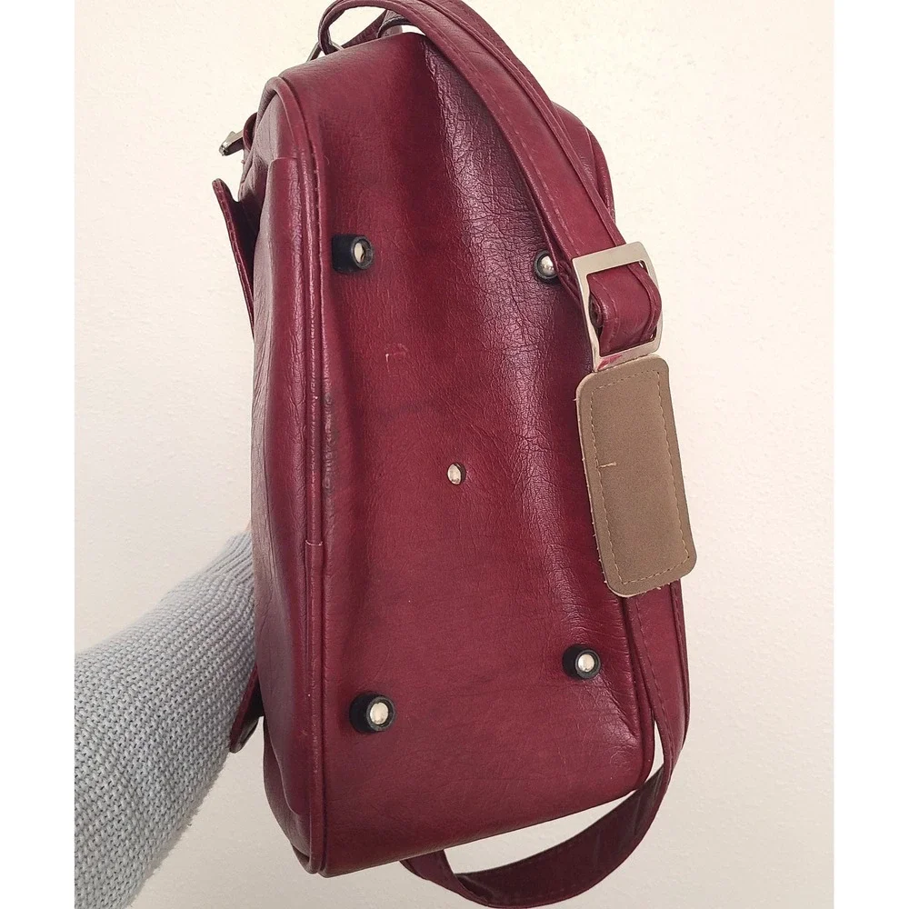 Samsonite Vintage Red Leather Travel Weekender Bag Retro Utility Preppy Carry On